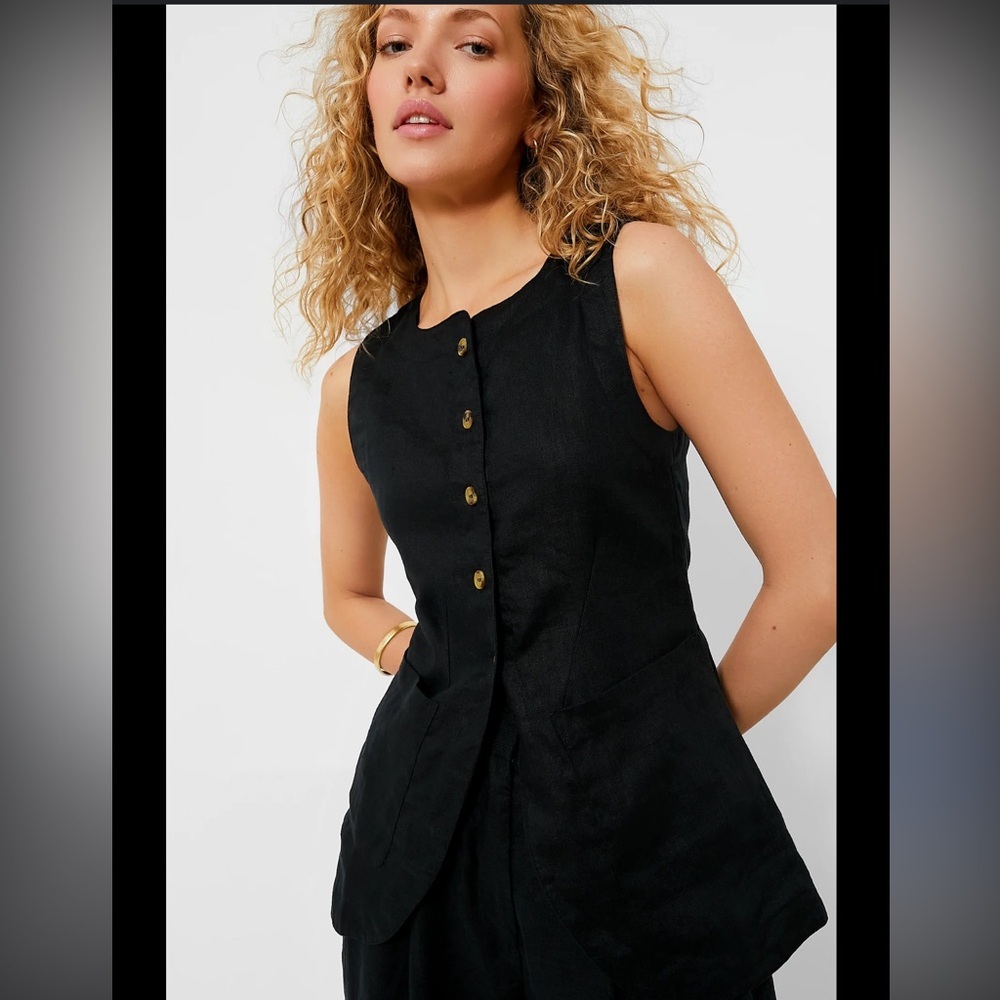 Tuckernuck Posse the Label Emma Vest Black Sleeveless 100% linen large